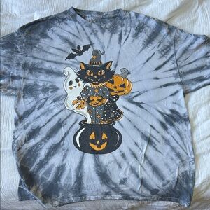 Halloween Cat Tie-Dye Tee - Gray and Orange